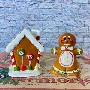 Gingerbread Salt Pepper Shaker Holiday Decor Christmas Whimsical Table Playful